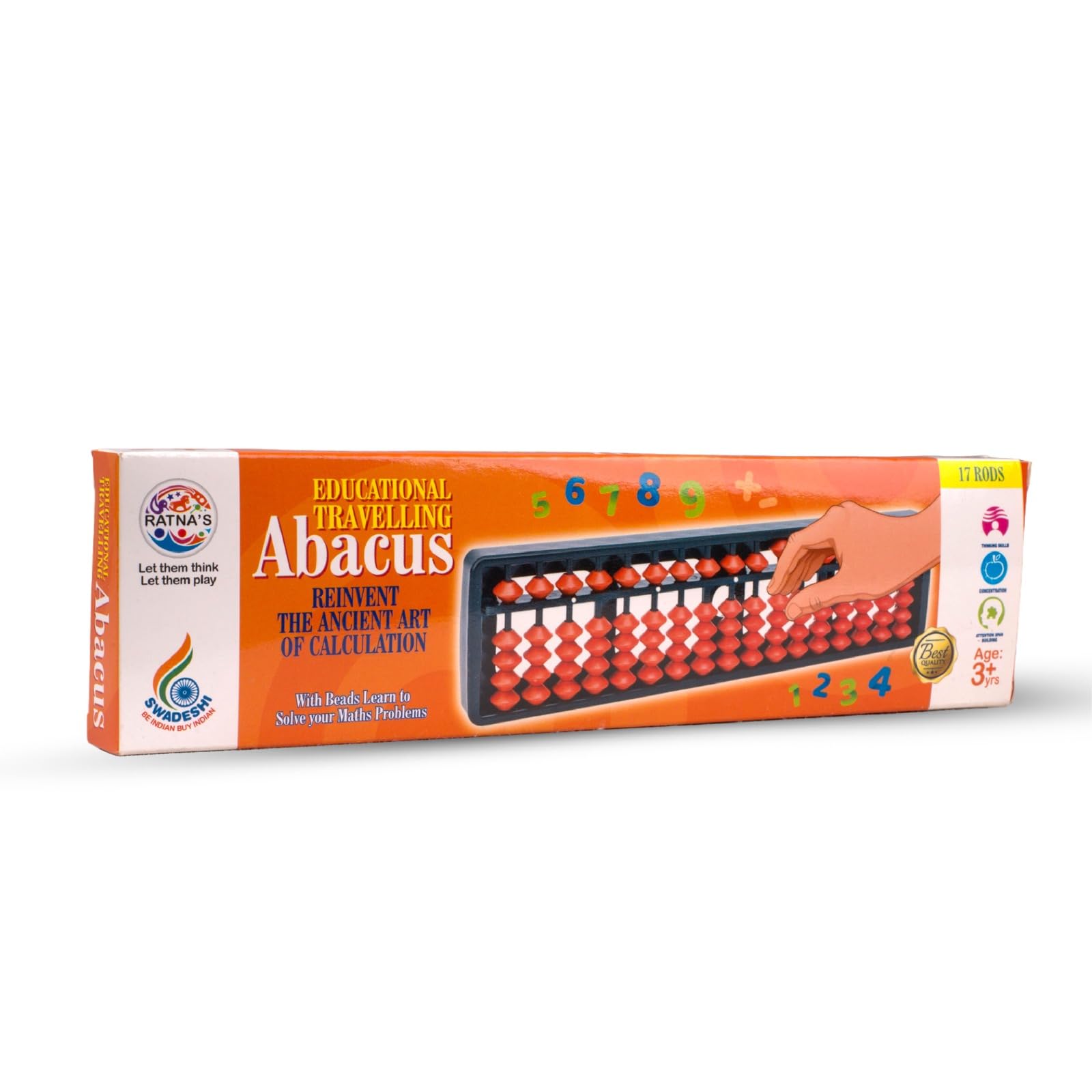 Ratna's Educational Abacus 17 Rod Brown Colour, Enhances Counting & Mathematics Skills, Abacus Tool for Kids 5+ Years