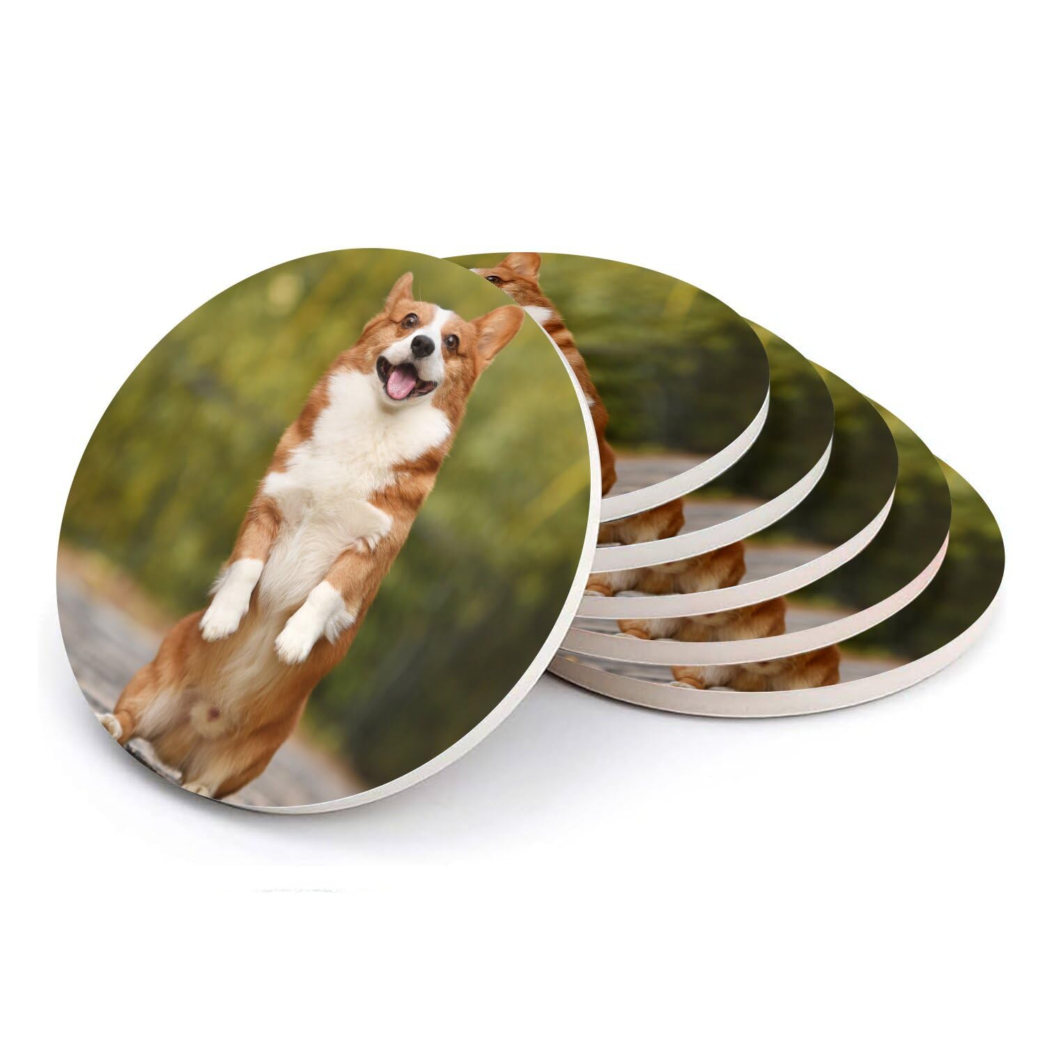 Sous-verre ronds en céramique Corgi absorbants pour éviter les taches sur la table