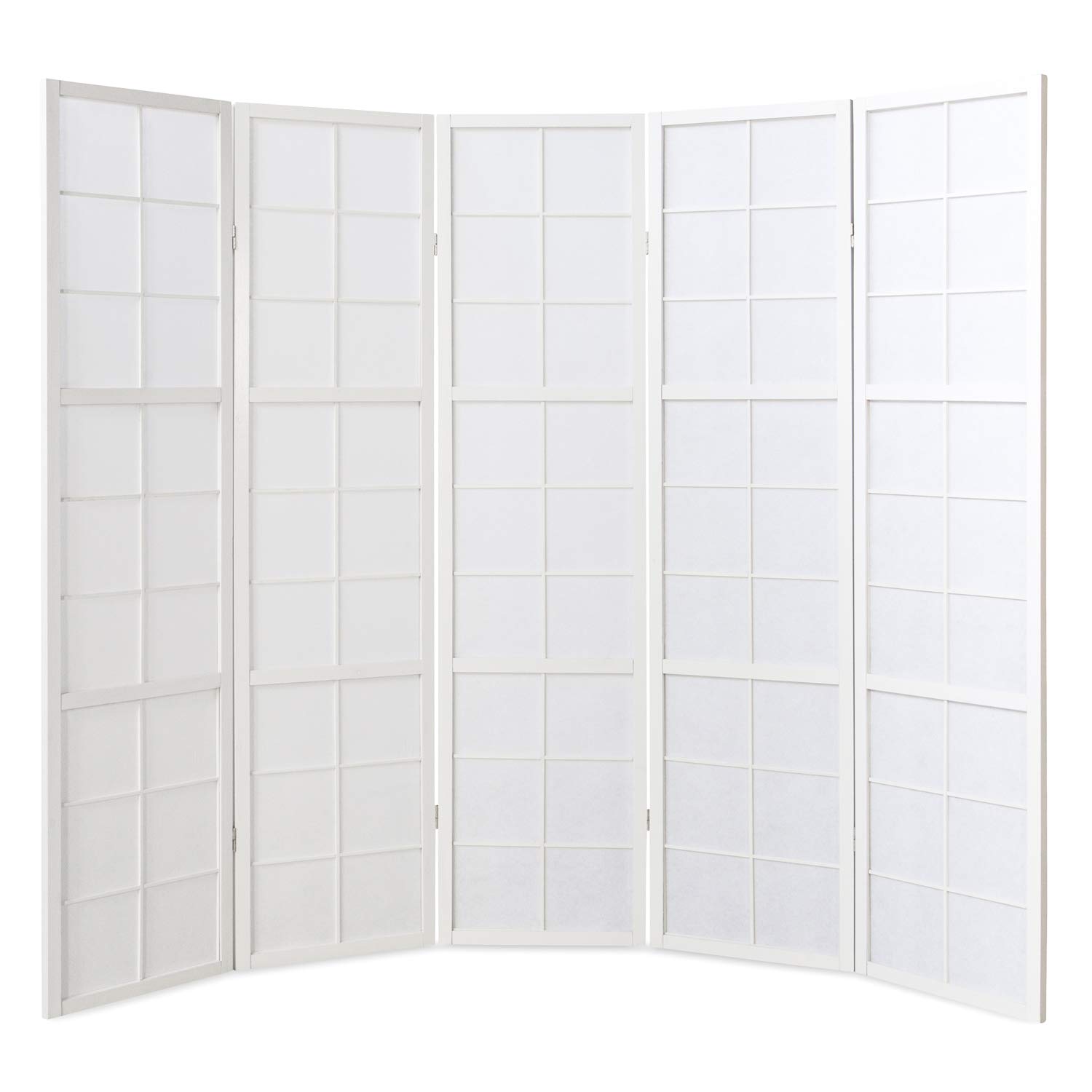 Homestyle4u 5 pan Diviseur de pièce écran Pliant - Bois partition Shoji en Papier de Riz Blanc Blanc