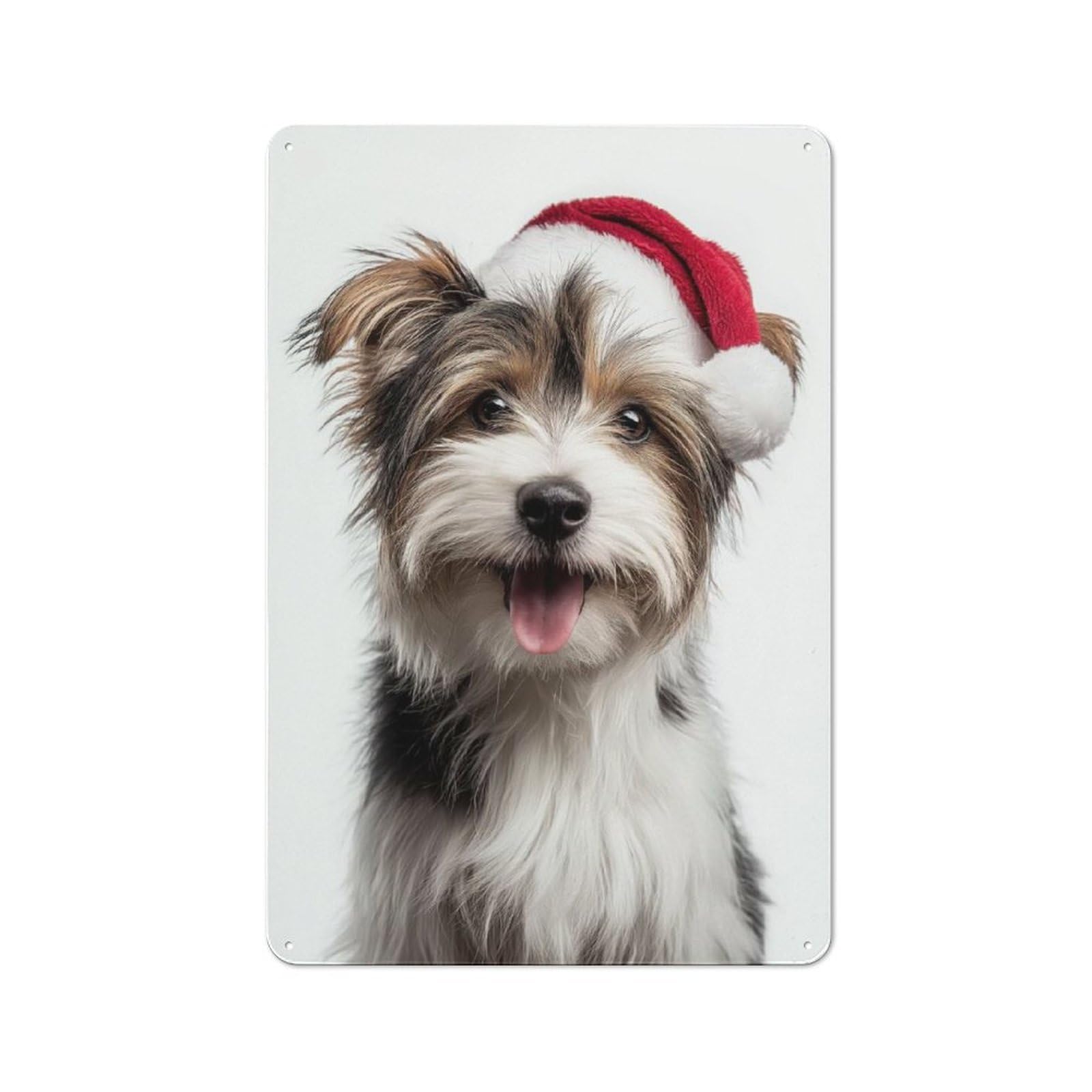 Junmoney Cute Biewer Terrier Dog With Santa Hat Metal Plaque 30X20cm With For Garage Wall, Retro Decor, For Garage Decor Collectors Refreshing A Room In Autumn