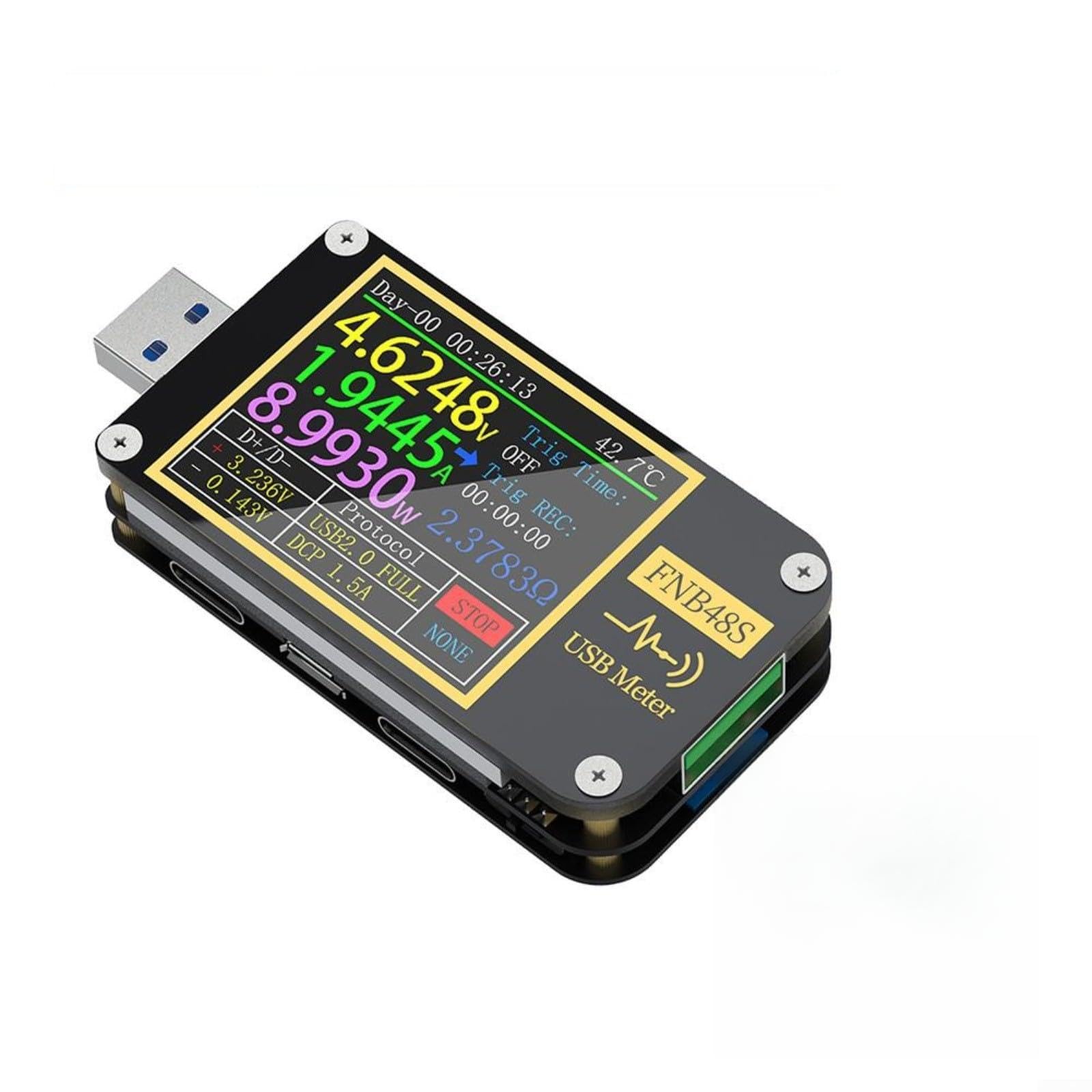 Medidor de potencia USB C Probador de voltaje Analizador de potencia de corriente Detector de protocolo de carga rápida (Con)