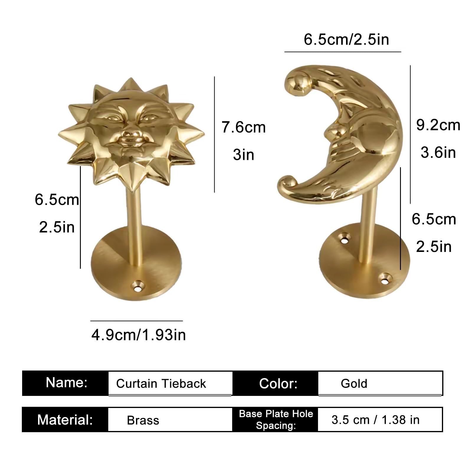 Generisch Goldene Sonnen- und Mond Gardinenhalter, Metallische Vintage Gardinenhaken, Dekorative Haken in Sonnen- und Mondform, Geeignet für Schlafzimmer/Wohnzimmer/Arbeitszimmer(Sun*1)