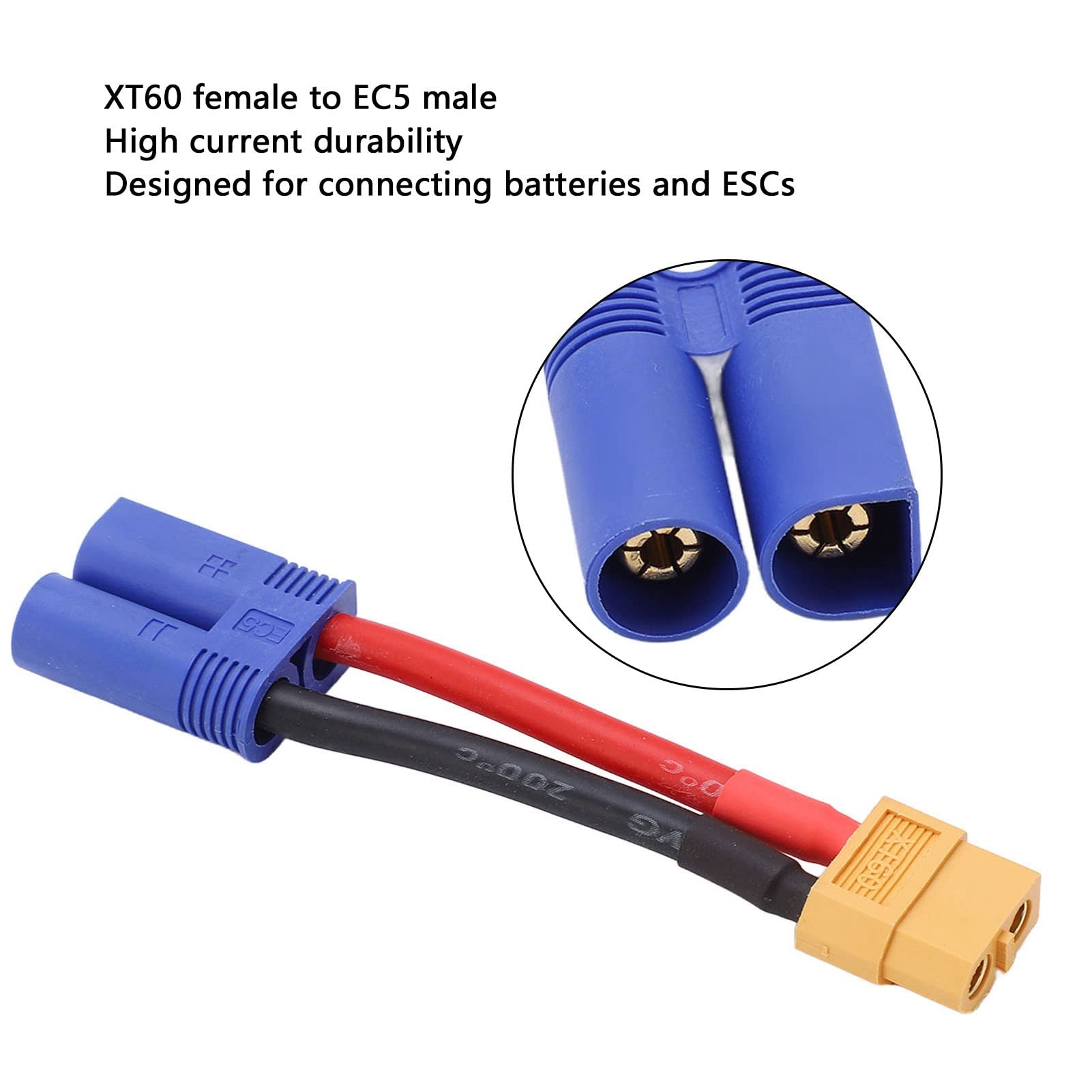 Lot De 2 Adaptateurs XT60 Mâle Vers EC5 Femelle 14 AWG – Câbles Silicone Souple Pour Batterie RC, ESC, Voiture, Avion Et Bateau
