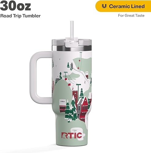 Miniatura 2 de RTIC Vaso de viaje por carretera de 30 onzas con doble pared, de acero inoxidable, portátil, con tapa, asa y pajilla, purpurina Snapdragon
