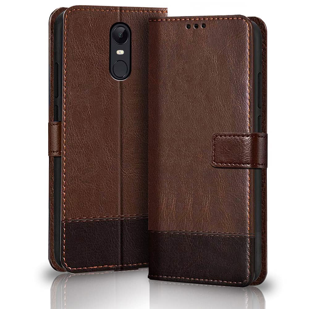 TheGiftKart Flip Back Cover Case for Redmi Note 5 | Dual-Color Leather Finish | Inbuilt Stand & Pockets | Wallet Style Flip Back Case Cover for Xiaomi Redmi Note 5 (Brown & Coffee)