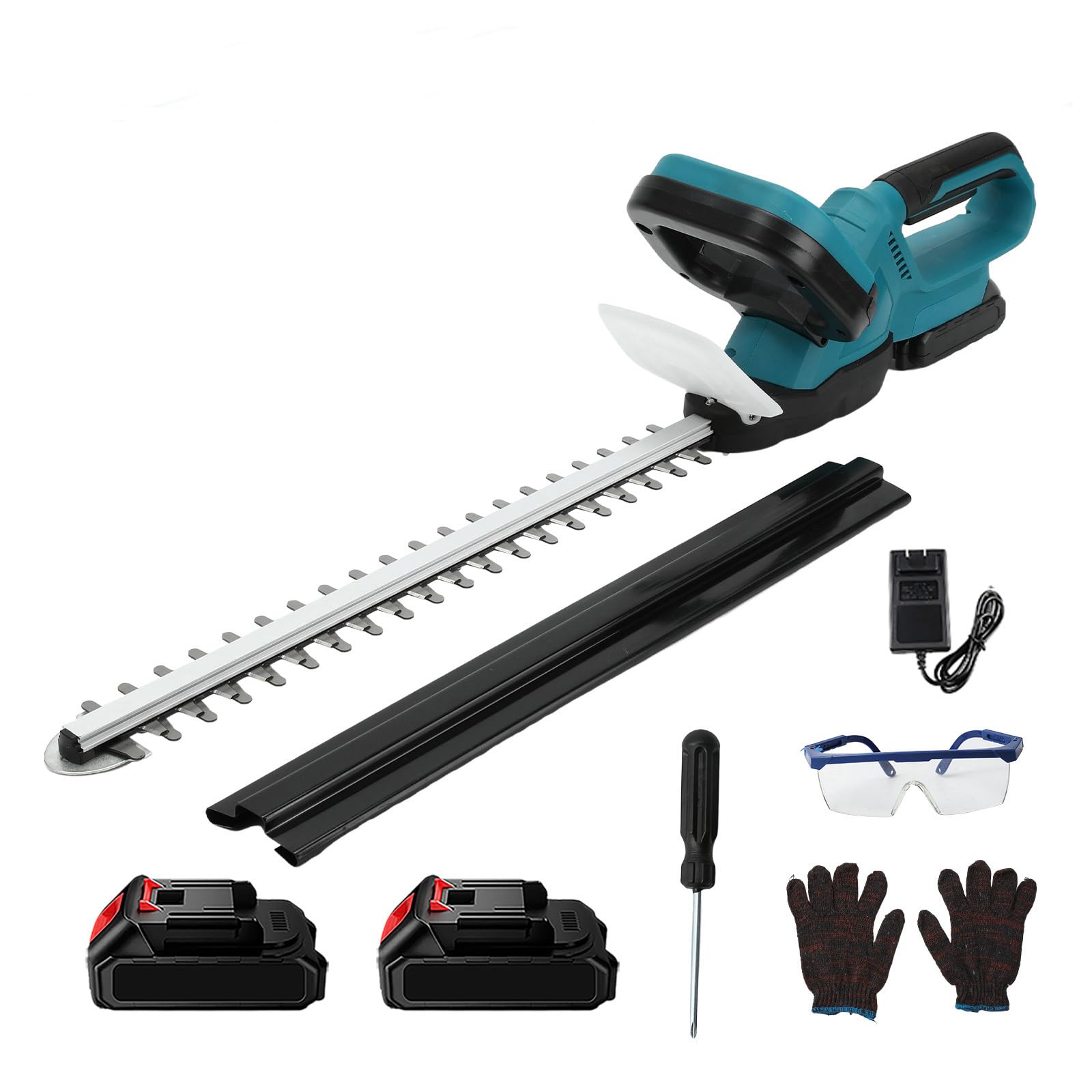 Cortasetos Batería,Corta Setos Jardín Eléctrico,Motor Sin Escobillas,Velocidad De 1350 RPM,Longitud De Cuchilla De 55 Cm,Ideal para Desherbar,Podar Árboles Y Arbustos (2 Baterías)