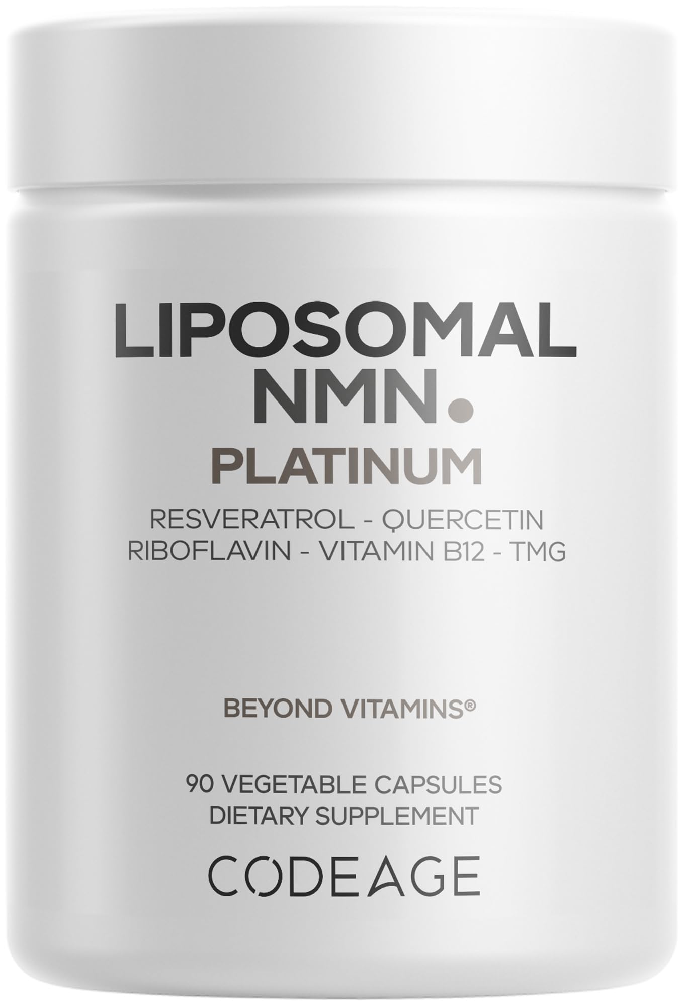 Codeage Liposomal NMN Platinum - 500 mg NMN Supplement, Nicotinamide Mononucleotide, NAD Precursor - Quercetin, Resveratrol, Betaine TMG, Vitamin B2 Riboflavin & Vitamin B12 - Non-GMO - 90 Capsules