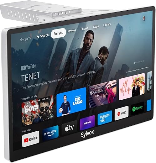SYLVOX Kitchen TV, Small Smart TV for Kitchen, 15.6 inch 1080P Full HD Under Cabinet TVs, Google Smart Television with Voice Remote Control WiFi Bluetooth Chromecast 2 Speakers, Compact & Foldable