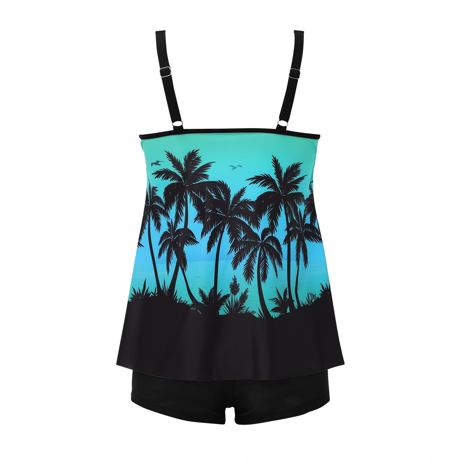 Traje de Baño Conjunto Negro Árbol Tirantes Ajustado Pantalón Corto 2 Piezas, Diseño Moderno Practico, Ajuste Slim Fit, Tela Resistente, Playa Piscina Diario, Estilo Femenino Casual Actual