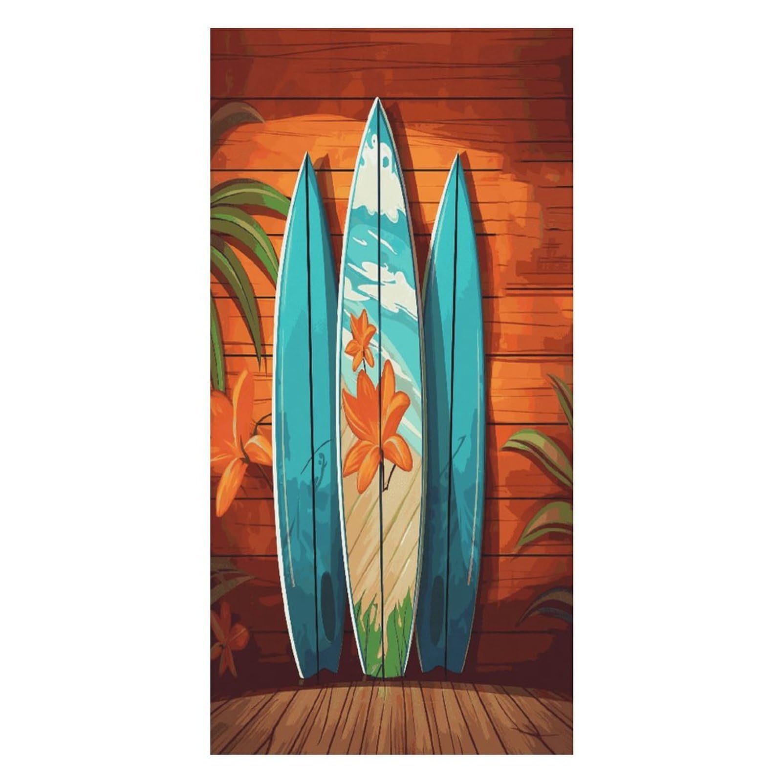 FekiLoot Surfboard on Wooden Beach Towel Oversized Bath Towel Ultra Soft Pool Towel Cozy Swim Towel Silky Lounge Towel Quick Dry Travel Towel Gentle Absorbent Towel for Adults Women Men