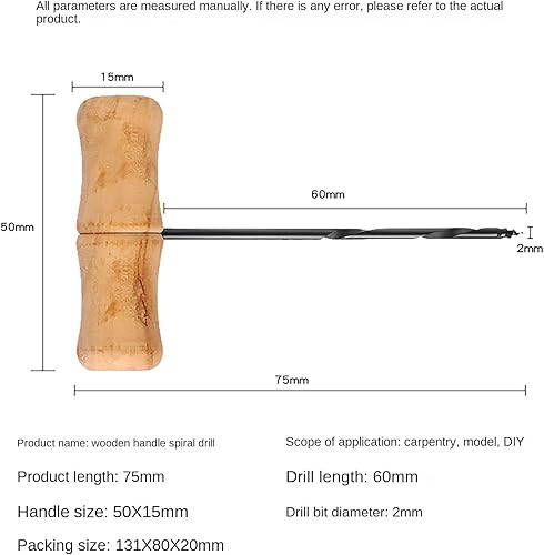Miniatura 7 de Taladro manual de mango de madera en forma de T en espiral para carpintería, agujero de escariado, perforación, modelo de plástico, talla de
