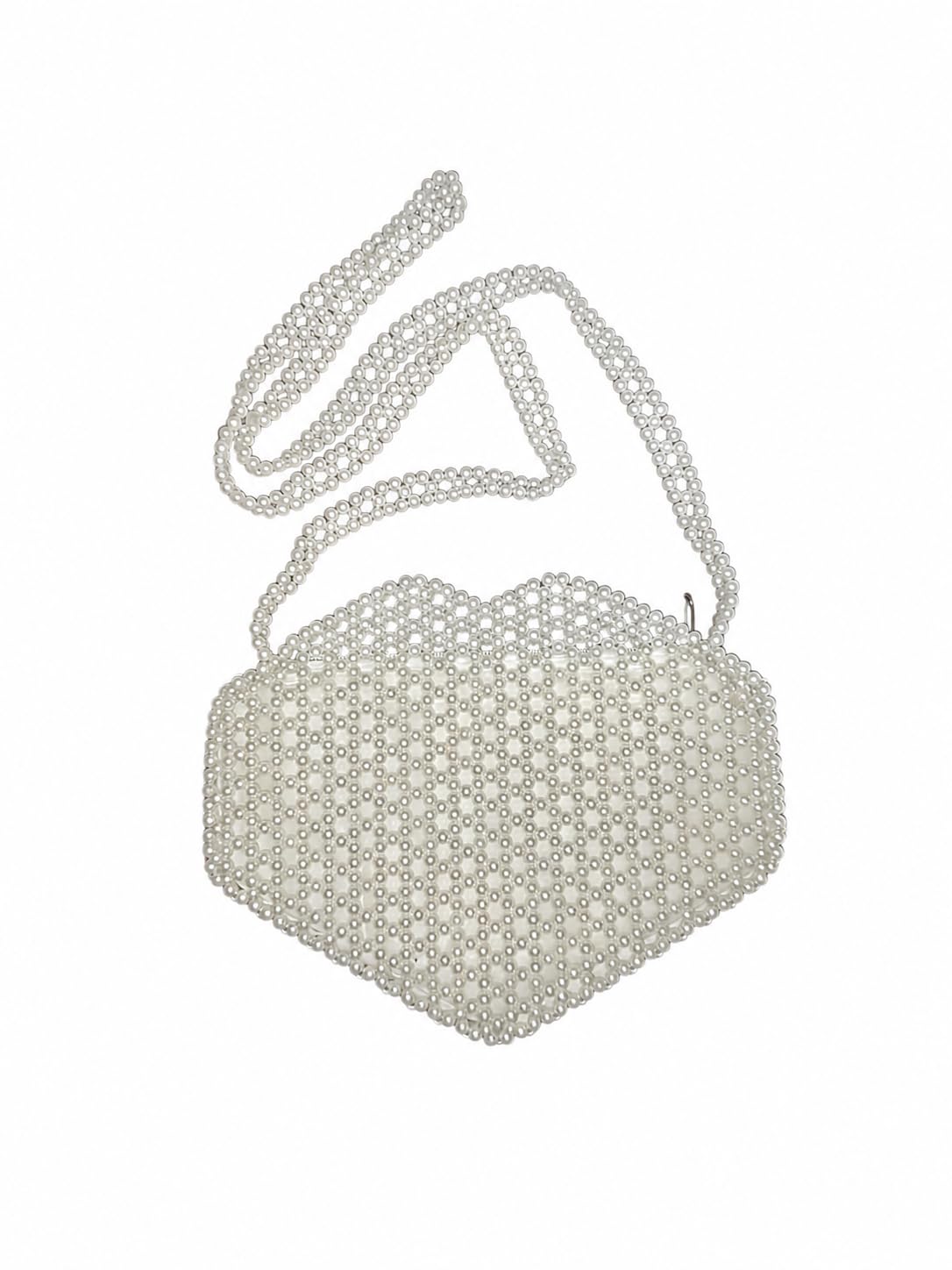 White Pearl Beaded Handmade Crossbody Sling Bag for Women with Zipper | Elegant Party, Wedding & Evening Purse-picture-30