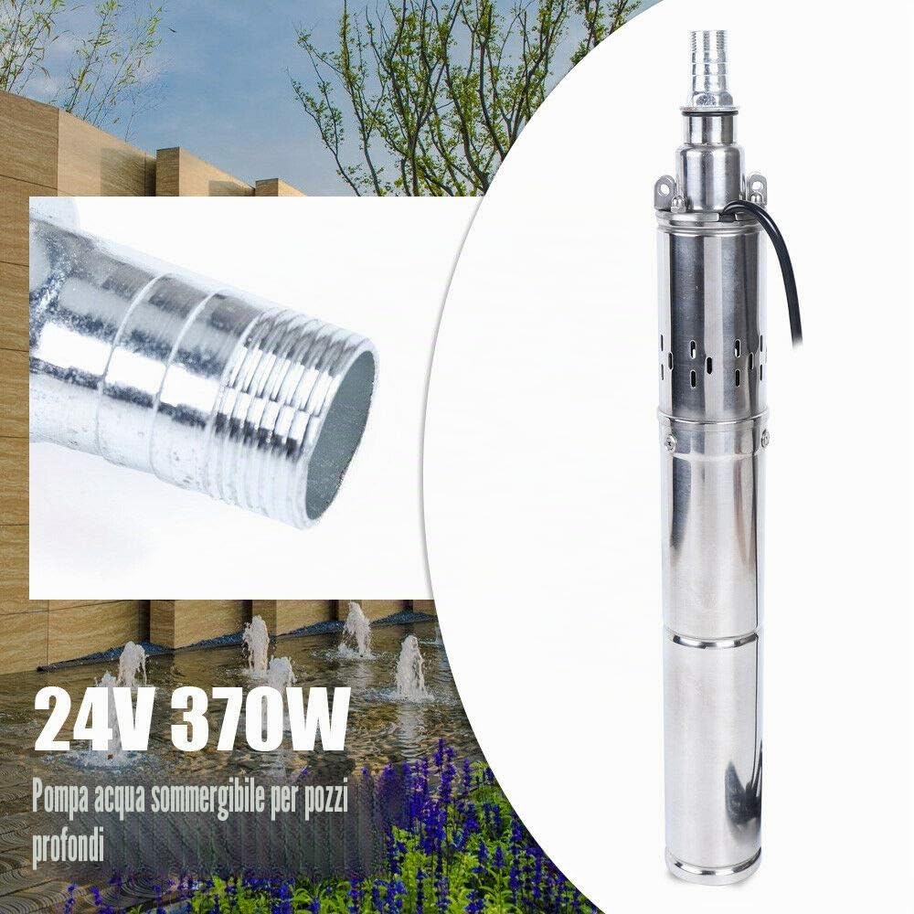 Pompa sommergibile a energia solare, in acciaio inox, DC 24 V 370W pompa dell'acqua Submersible, fino a 65 m, 1,8 m³/h, pompa a immersione solare per la fattoria