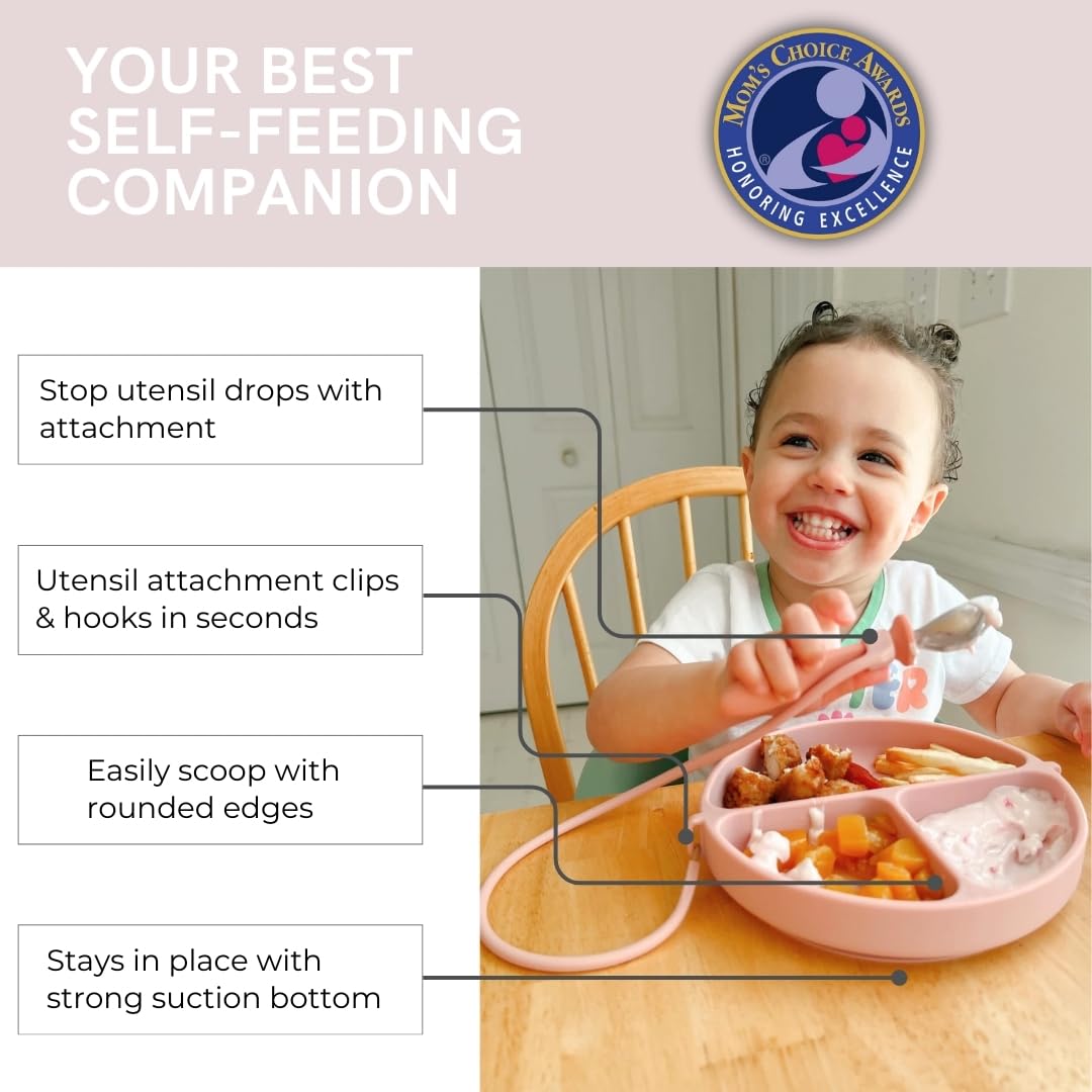 DropLess Plate, Silicone Suction Plates for Baby With Utensil Attachment, Toddler Plates, Baby Plates With Suction, Promotes Self Feeding, BPA & Toxic Free, Dishwasher & Microwave Safe Baby Dishes