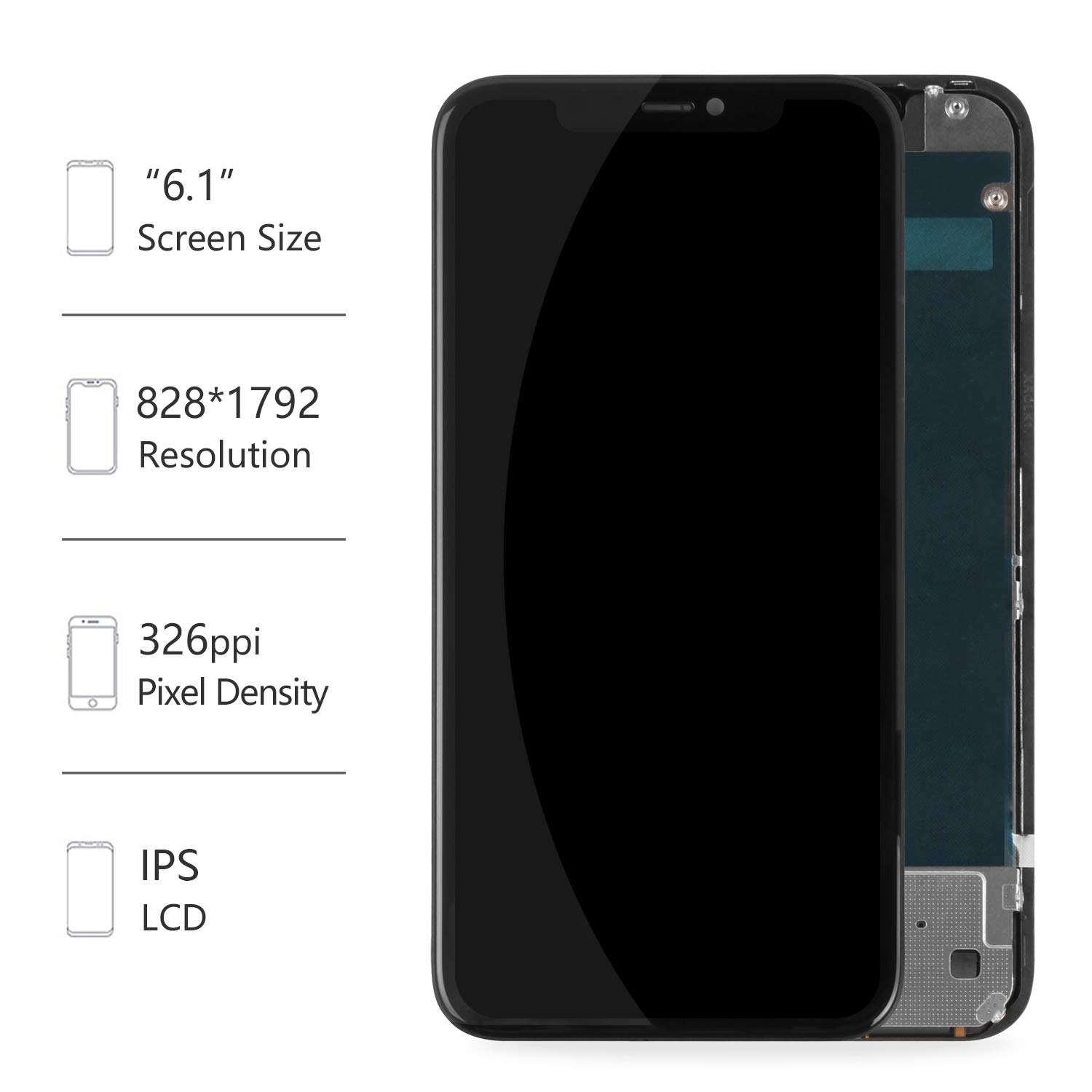 Zamiennik ekranu LCD kompatybilny z iPhone 11 6,1 cala (model A2111, A2223, A2221), wyświetlacz LCD 3D, ekran dotykowy, zestaw naprawczy z narzędziami + szkło hartowane (AMOLED czarny)