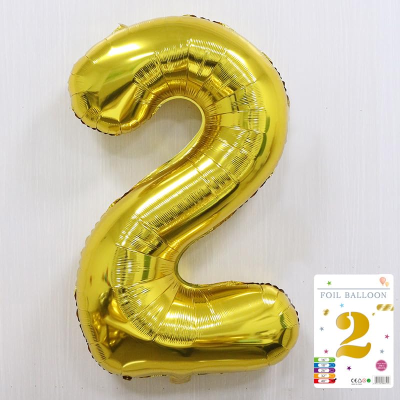 Image of Atpata Funky 2 Number Golden Foil Balloon 40 inch Size Birthday Decoration Items | Happy Birthday Decoration Kit | 2nd Year Birthday Party Anniversary Wedding Decorations
