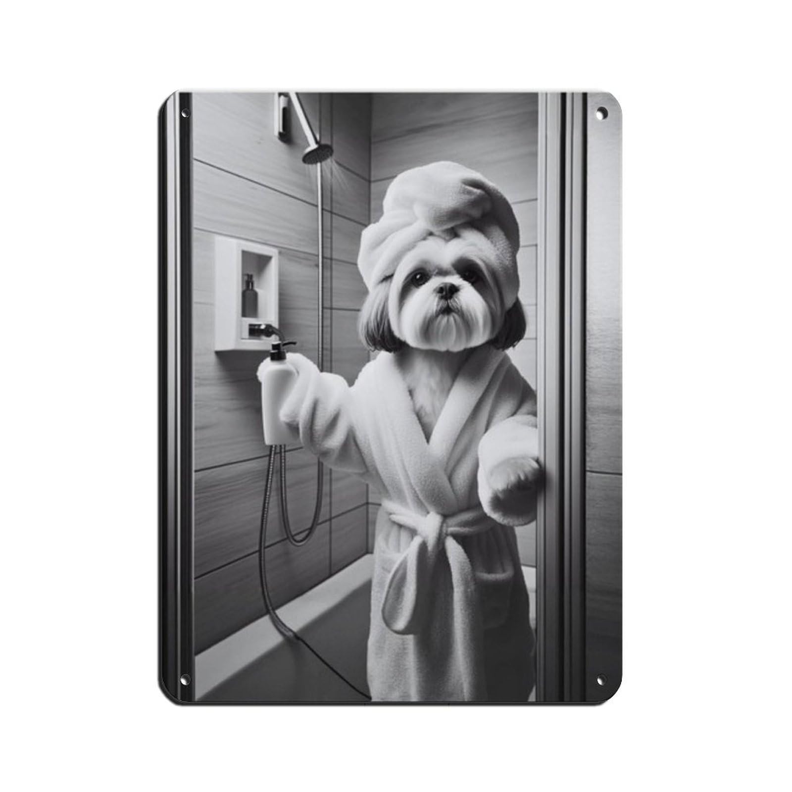 Lhasa Apso Bathroom Art Poster Retro Poster Metal Tin Sign Chic Art Retro Iron Painting Bar People Cave Cafe Family Garage Poster Wall Decoration 12x16inch(30x40cm)