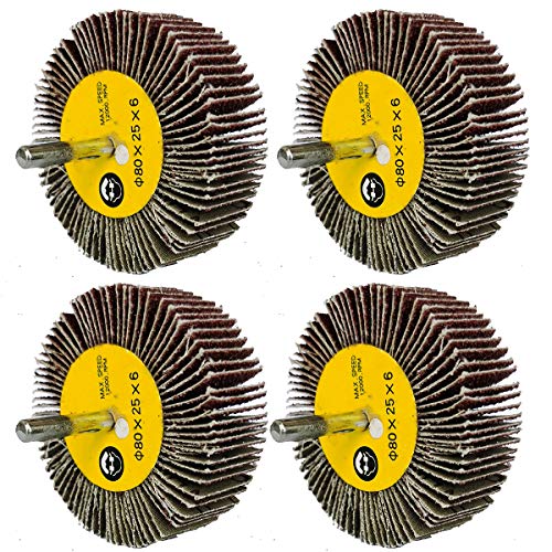 M-jump 4 Pcs 3 x 1 x 1/4 inch Flap Wheels Set 1 pcs of Each 40 60 80 and 120 Grits Aluminum Oxide for Remove Rust and Weld Burr  1/4 Shank Fits All Drills