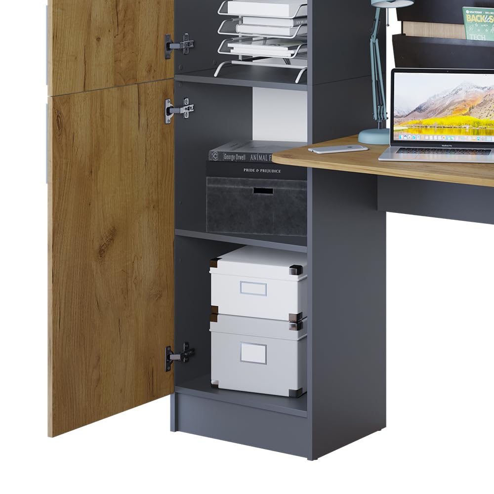 Vicco Bureau Tessa, Anthracite/chêne doré, 122.9x52cm, avec étagère pour Espace de Rangement supplémentaire