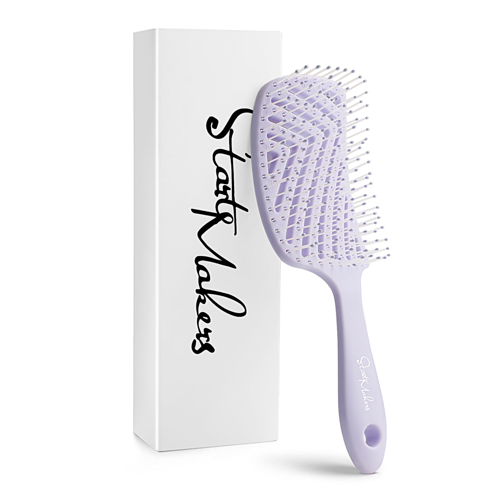 START MAKERS Hair Brush, Professional Vented Detangling Brush for Wet & Dry Curly Thick Straight Hair, Women Men Wide Paddle Brush Curved Detangler Hairbrush Lavender Purple