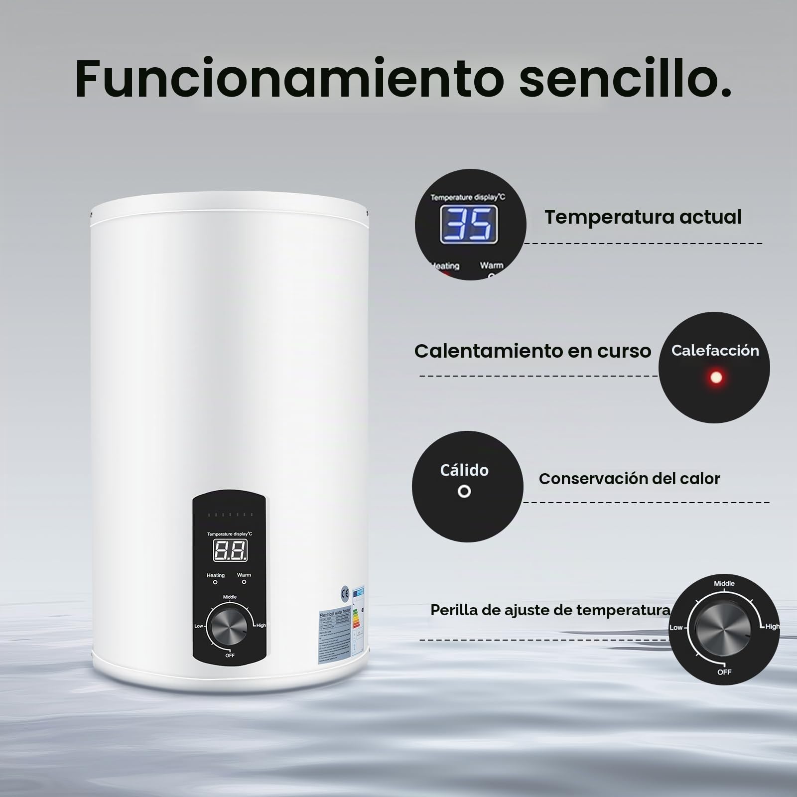 Calentador de agua eléctrico horizontal agua con grifo, ducha de mano y 3 mangueras, 25 – 75 ℃, para cocina y jardín