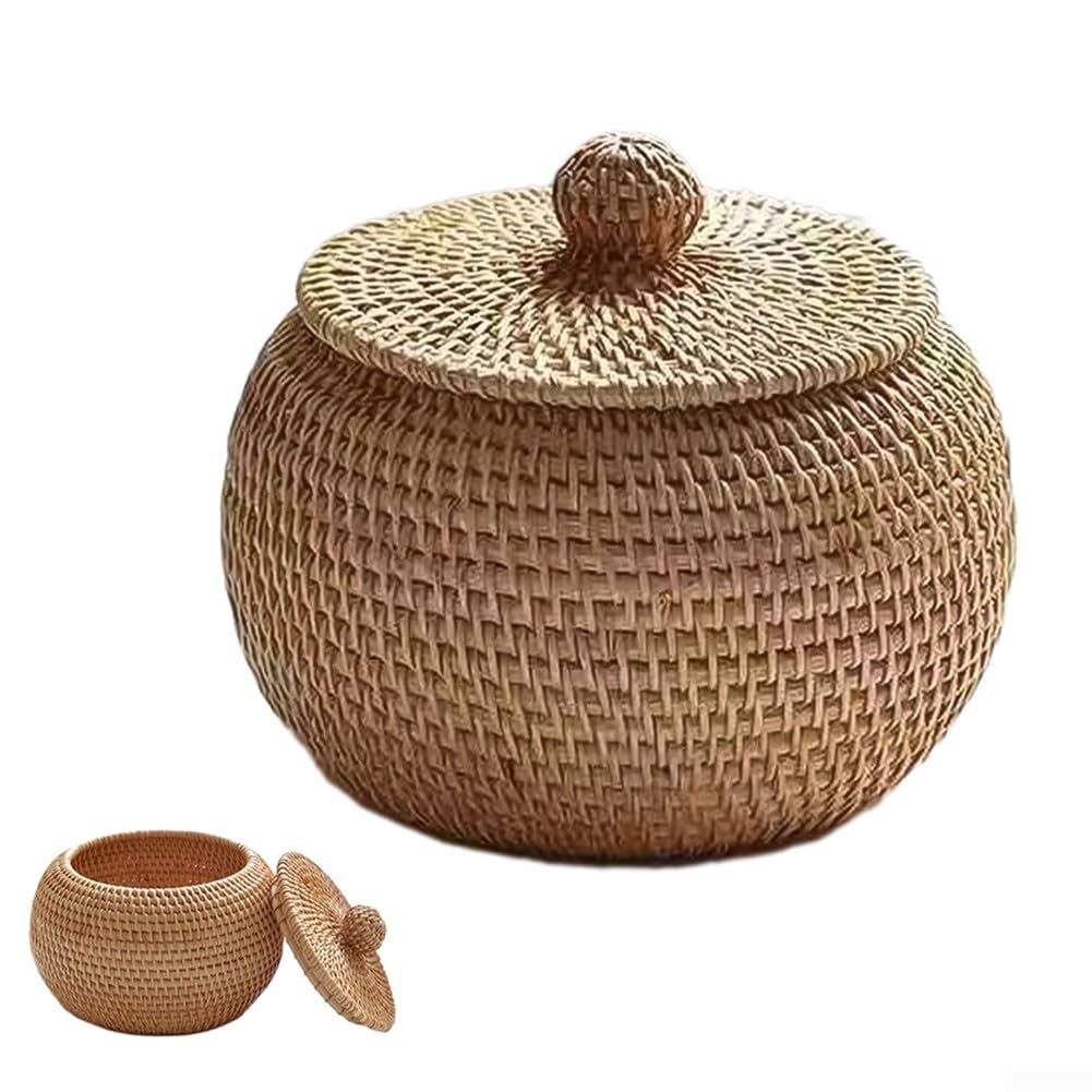 Panier de rangement rond en osier avec couvercle pour cacher le désordre de la maison
