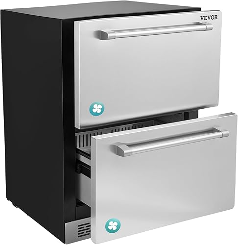 VEVOR Refrigerador bajo encimera de 24 pulgadas, refrigerador de bebidas integrado de 2 cajones con panel táctil, capacidad de 5.12 pies cúbicos,