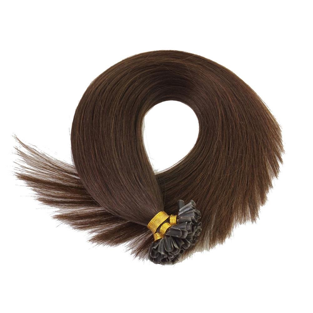 Double Drawn Thick Hair Extensions Pre Bonded Keratin U Tip Nail Glue Tip Remy Human Hair 1g/s 50gram (16inch, Dark Brown)