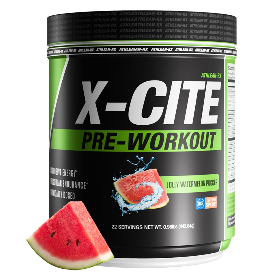 ATHLEAN-X X-CITE Pre-Workout Supplement - Boost Energy, Endurance, and Focus with Natural Ingredients - Jolly Watermelon Pucker