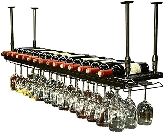 Stojaki na wino ścienne stojaki na wino metal żelazo półka do przechowywania w barze loft sześcian montowany na suficie wiszący kieliszek do wina kieliszki kieliszki stojak na butelkę wina (kolor: Czarny, rozmiar: 60 × 30 cm)