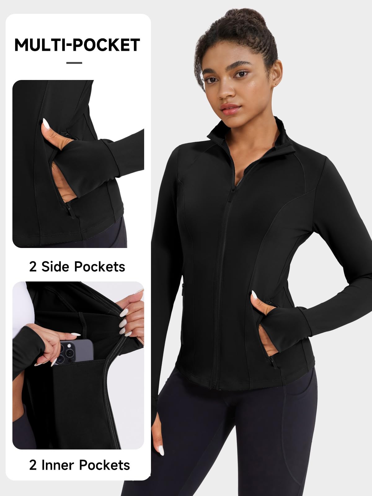 VUTRU Damen-Workout-Jacke, Reißverschluss, athletisch, leicht, Laufen, Yoga, Jacke mit Taschen