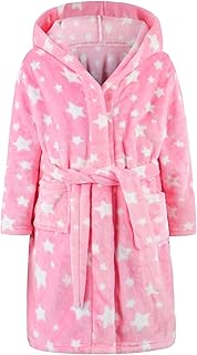 Umeyda Girls Fleece Hooded Robes, Warm Printed Bath Robe for Kids Womens Soft Fuzzy Bathrobe for Gifts