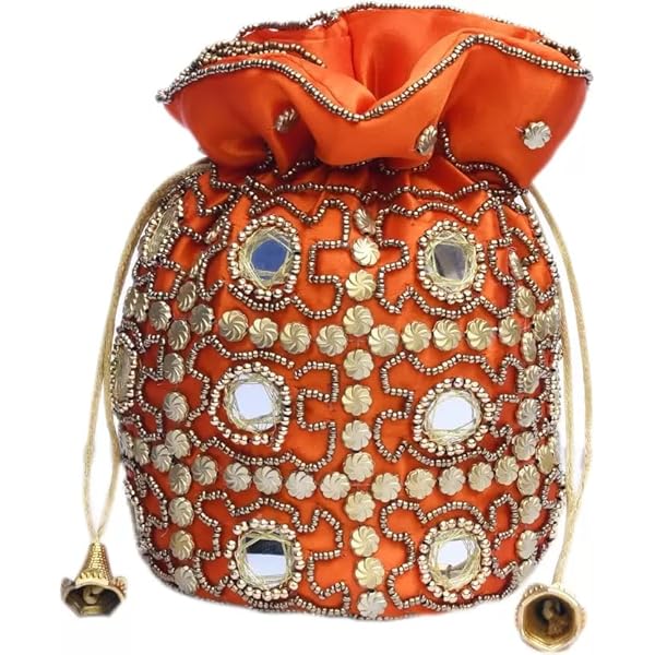Priyanshi handicrafts Rajasthani Style Royal Clutch Silk Batwa Bag Combo Wristlets Ethnic Potli Combo For Women's Zari Work Potli Combo Bridal Potli Combo