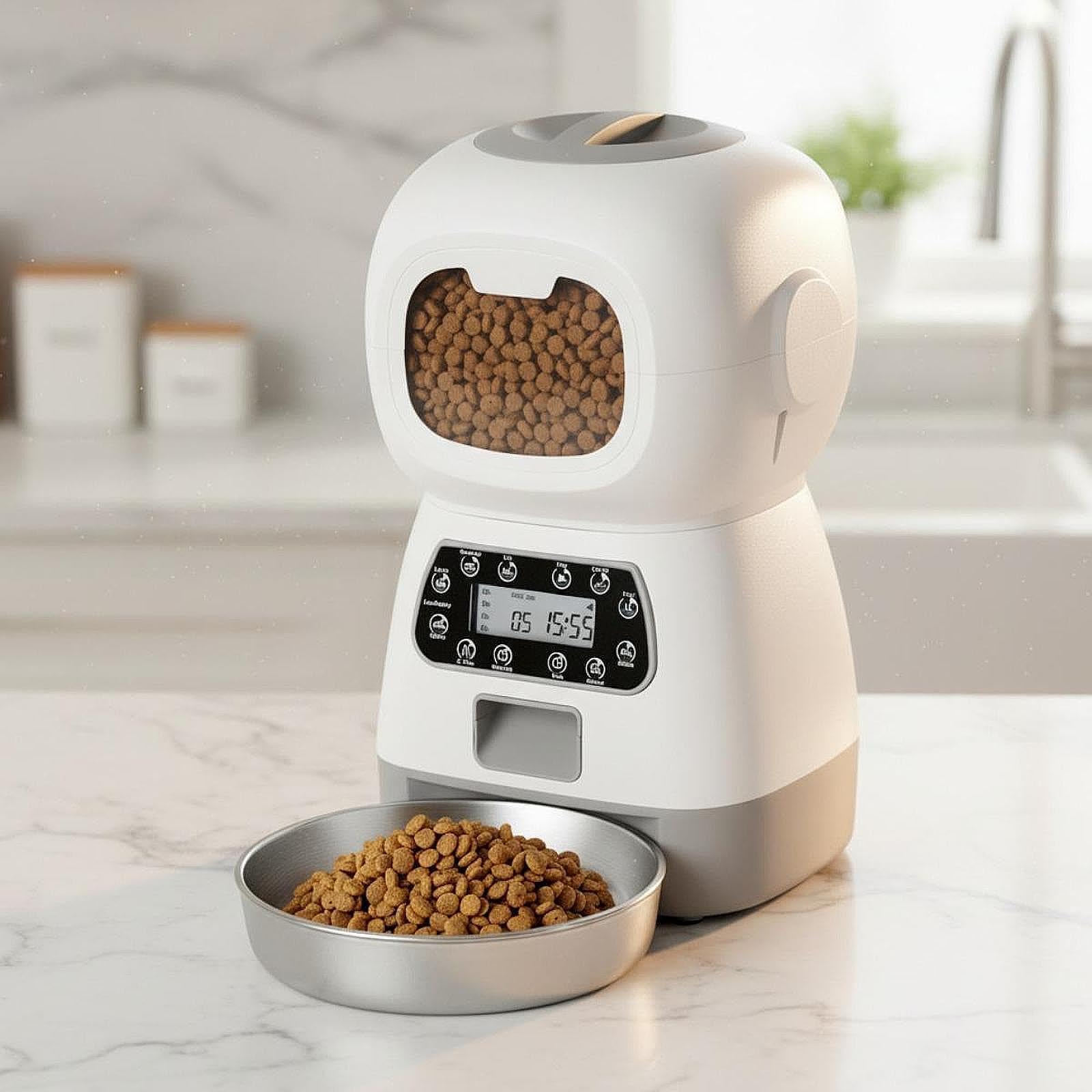 Distributore Automatico di Cibo per Animali Domestici, 4 Pasti, Grande capacità, Bianco, per Piccoli Animali E Cuccioli