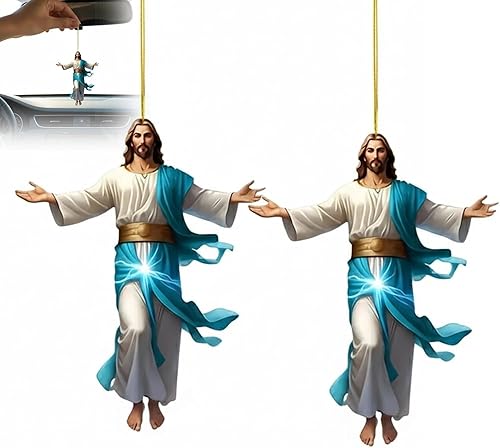 Miniatura 11 de Decoración navideña 2D retro para colgar en el auto, adorno de espejo plano acrílico, regalo de fe para cristianos, accesorios religiosos de Navidad