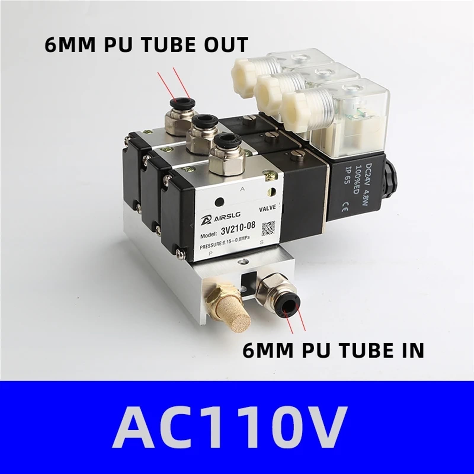 3V210-08-NC elektromagnetyczny normalnie zamknięty zawór elektromagnetyczny zawór blokowy zawór zbiegowy pneumatyczny elektromagnetyczny DC24v AC110v 220v 3 porty (Dc24v 8 wejść, 3 kombinacje