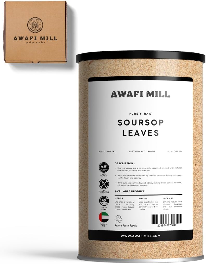 AWAFI MILL Soursop Leaves (Graviola, Annona muricata) | Dried Whole Herbal Leaves for Smooth, Tropical-Note Tea, Iced Infusions, Blends & Culinary Steeping - Pack of 40 Handpicked and Dried Leaves