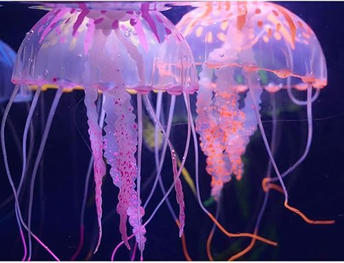 Miniatura 5 de NUOMI 6 piezas de medusas artificiales para acuario, decoración de medusas brillantes, silicona suave