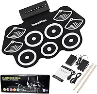 Bateria Eletrônica Instrumento Musical Portátil de Silicone com 9 Pads, Pedais, Baquetas, MIDI Ideal para Crianças, iniciantes, Músicos, Prática Musical em Casa - E FCS Store