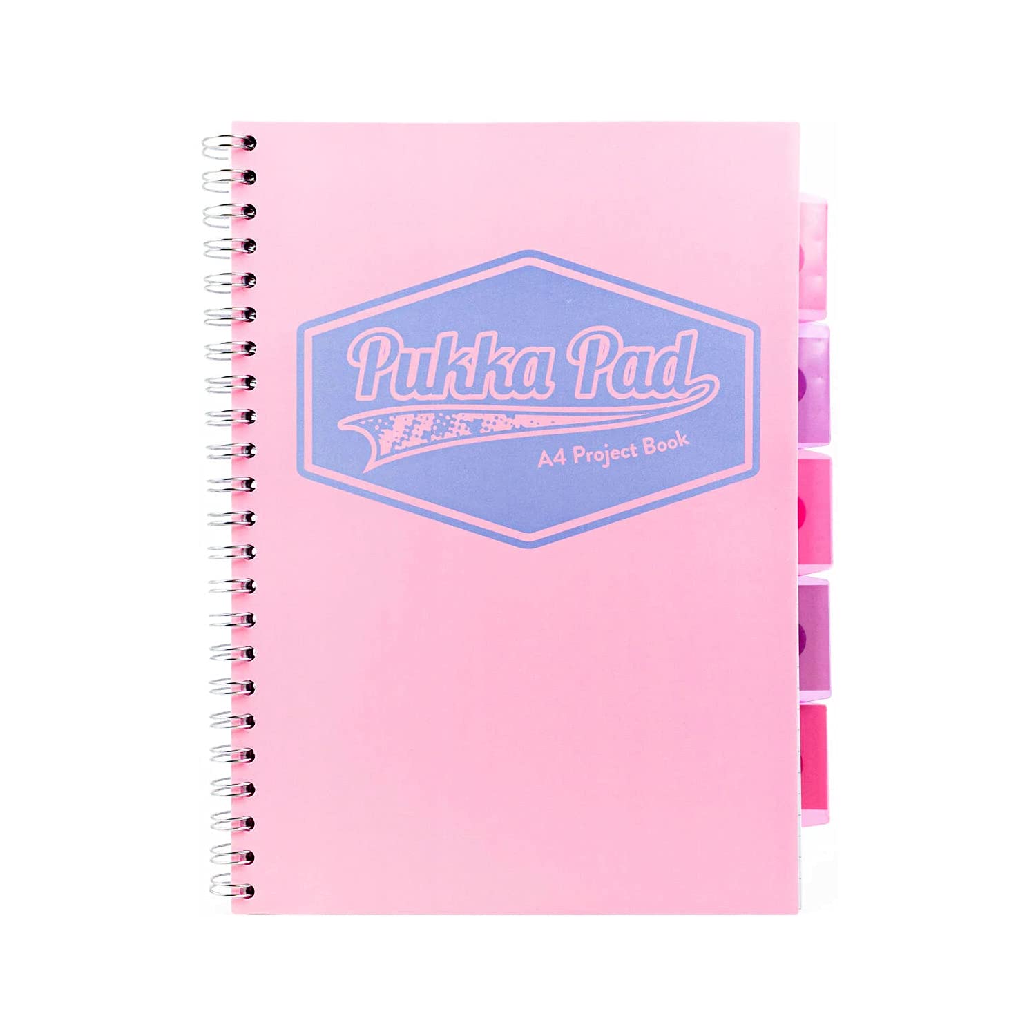 Pukka Pad Project Spiral Notebook - 200 Pages, 100 Sheets of 80GSM Paper with Repositionable Dividers & Perforated Edges for School & Office Planning & Organization - A4-29.7 X 23cm, Pastel, Pink