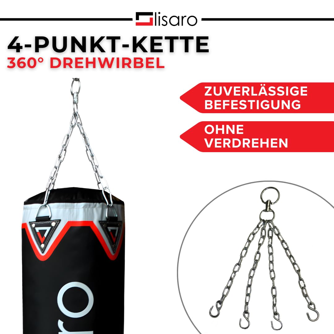Lisaro Profi Boxsack/Sandsack 150cm | geeig. für Jede Sportart | Ca. 40 kg | gefüllt | inkl. Vierpunkt - Stahlkette | Material Kunstleder (Vinyl) | Studioqualität | Unbreakable