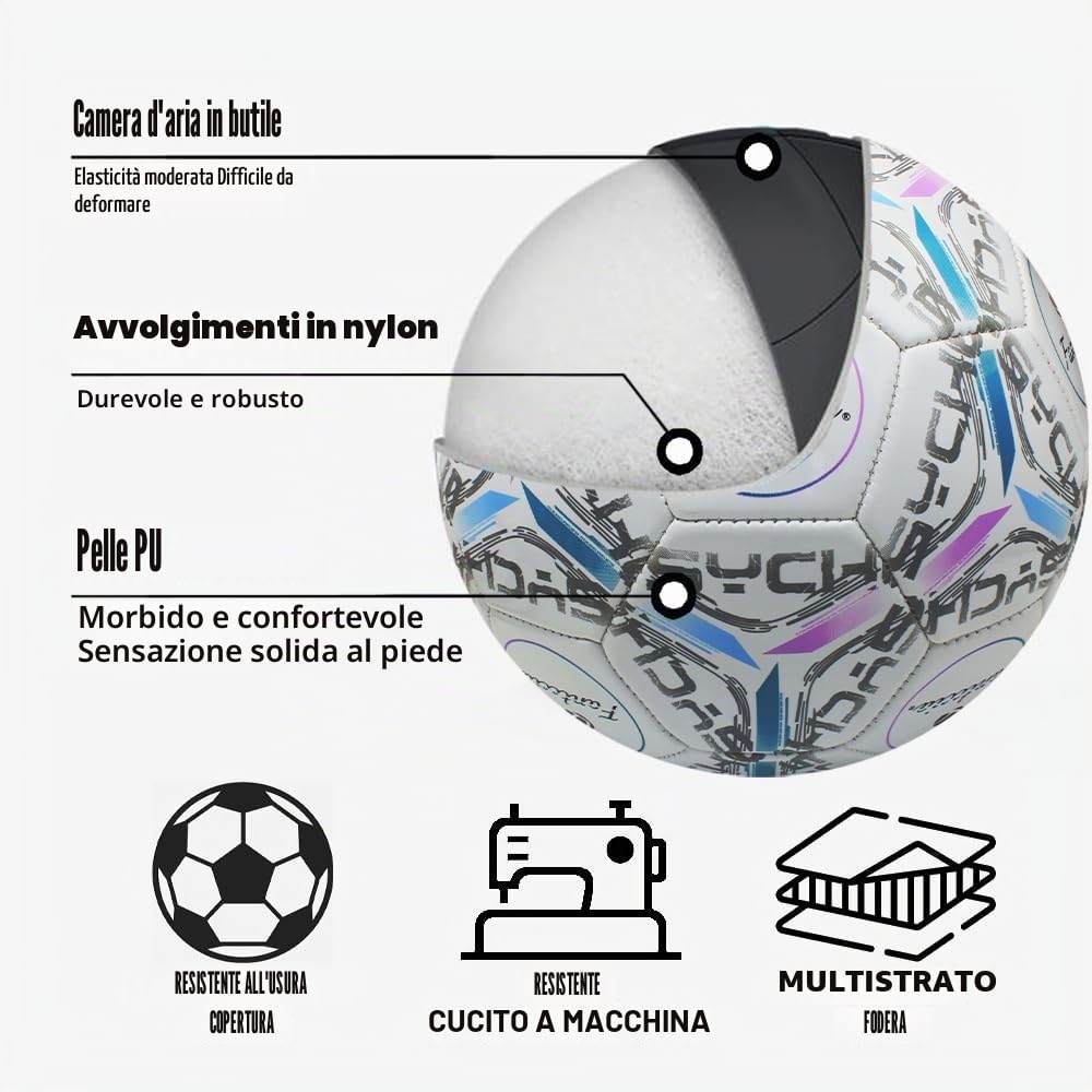 Pallone da Calcio Ufficiale Taglia 5, Pallone da Calcio in Pelle con Pompa, Palloni da Calcio da Allenamento per Bambini e Adulti