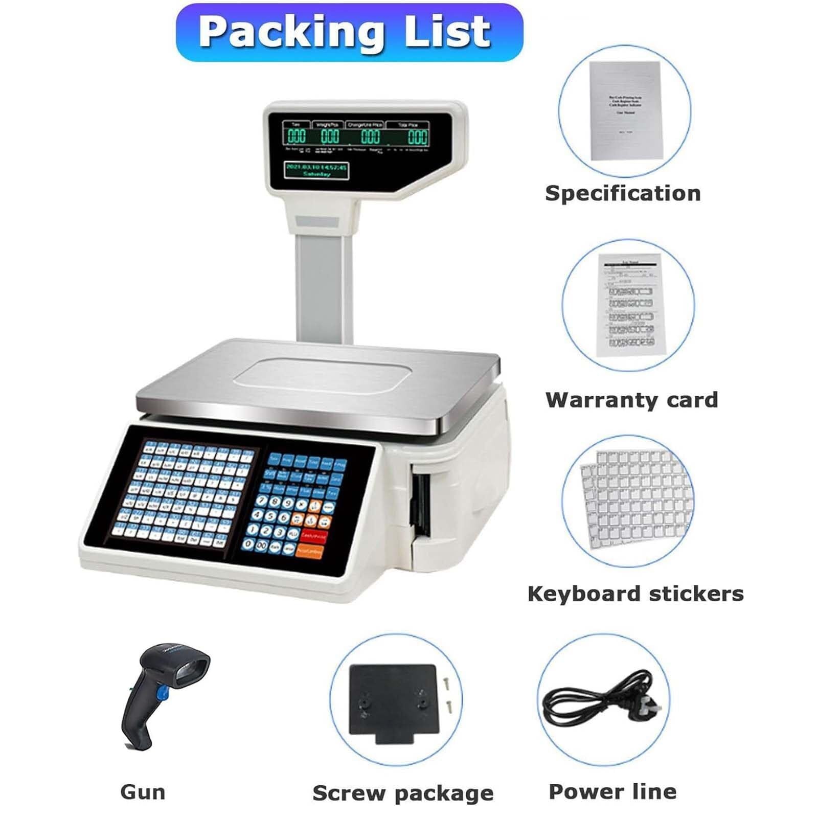 Bilancia elettronica di calcolo dei prezzi della bilancia di stampa di etichette, bilancia digitale di calcolo dei prezzi con stampante termica per etichette e doppio display, 30kg/60lb (Machine+