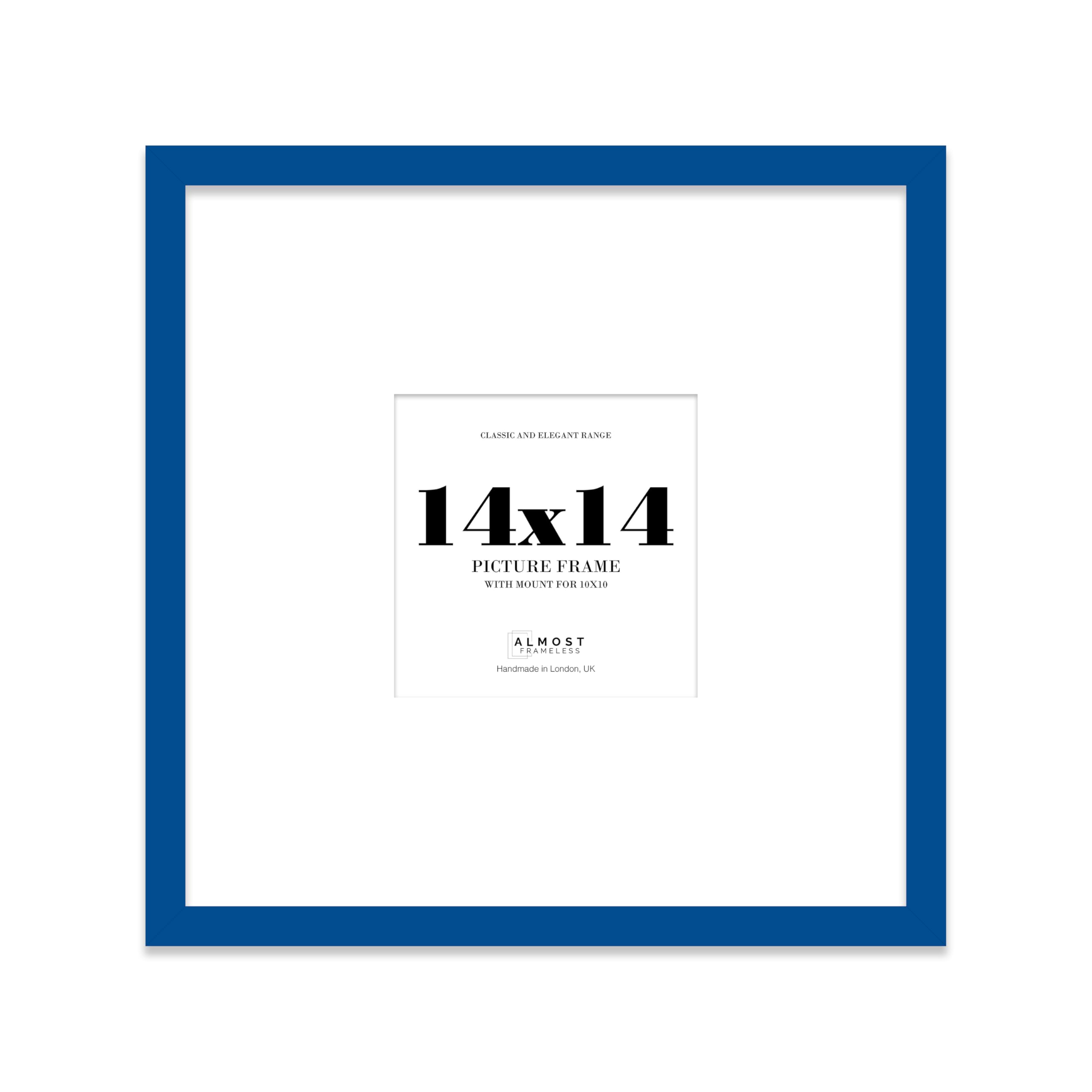 14x14 Square Picture Frame, Display Pictures 10x10 With Mat or 14x14 Without Mat, Wall Hanging & Free Standing Photo Frame, Blue, 1 Pack