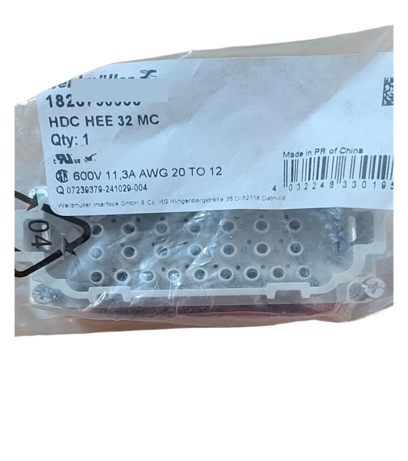 Male Heavy Duty Crimp Connection, HDC HEE 32MC, 1826790000, 500V 16A 32P