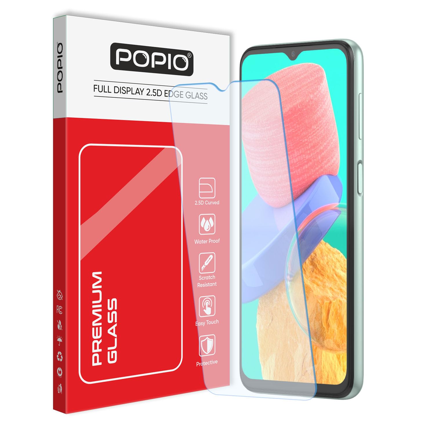 POPIO Tempered Glass Full Screen Protector Compatible For Samsung Galaxy F04 / M04 / M13 / M13 5G / M33 5G / M42 5G / M12 / M02 / M02S / F12 / F02S, Will Not Cover Edges
