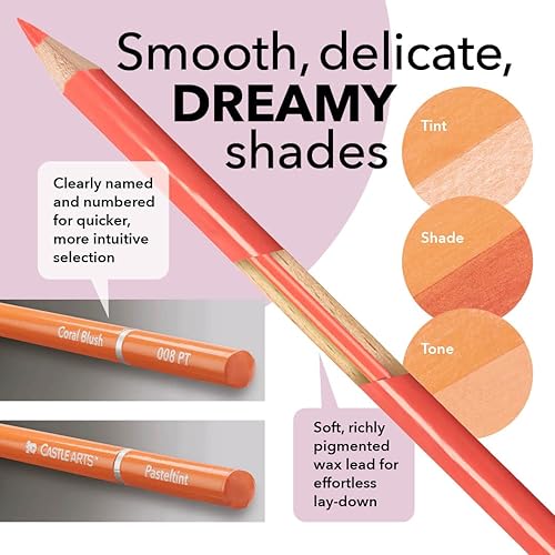 Miniatura 3 de Castle Art Supplies Juego de 48 lápices de colores pastel con extras | Colores de calidad en tonos más suaves y suntuosos | Para artistas
