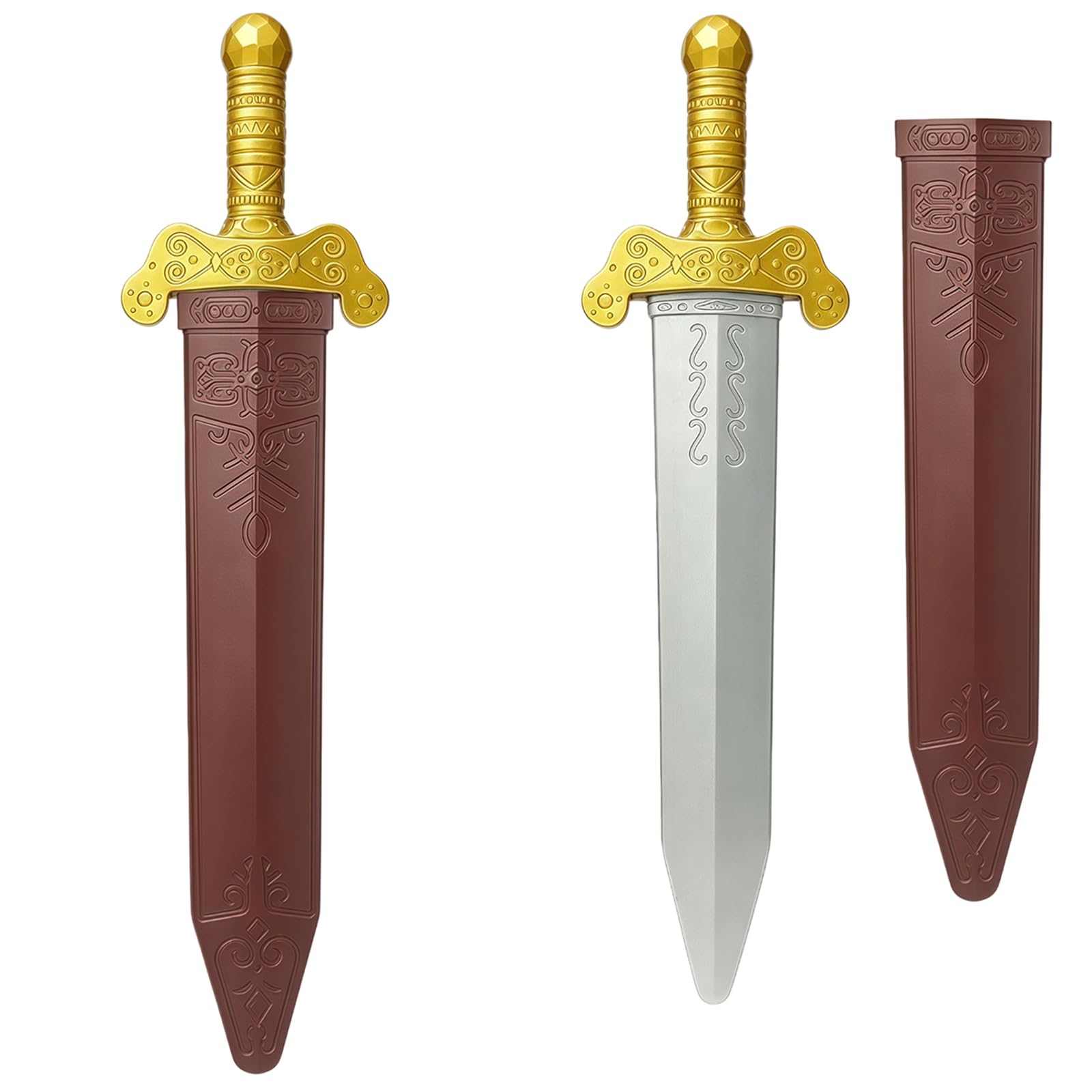 JNAWA 2Pcs Ancient Roman Sword Toys Plastic Weapon Toys Medieval Knight Warrior Role-Play Accessories for Halloween Carnival Masquerade Party Supplies