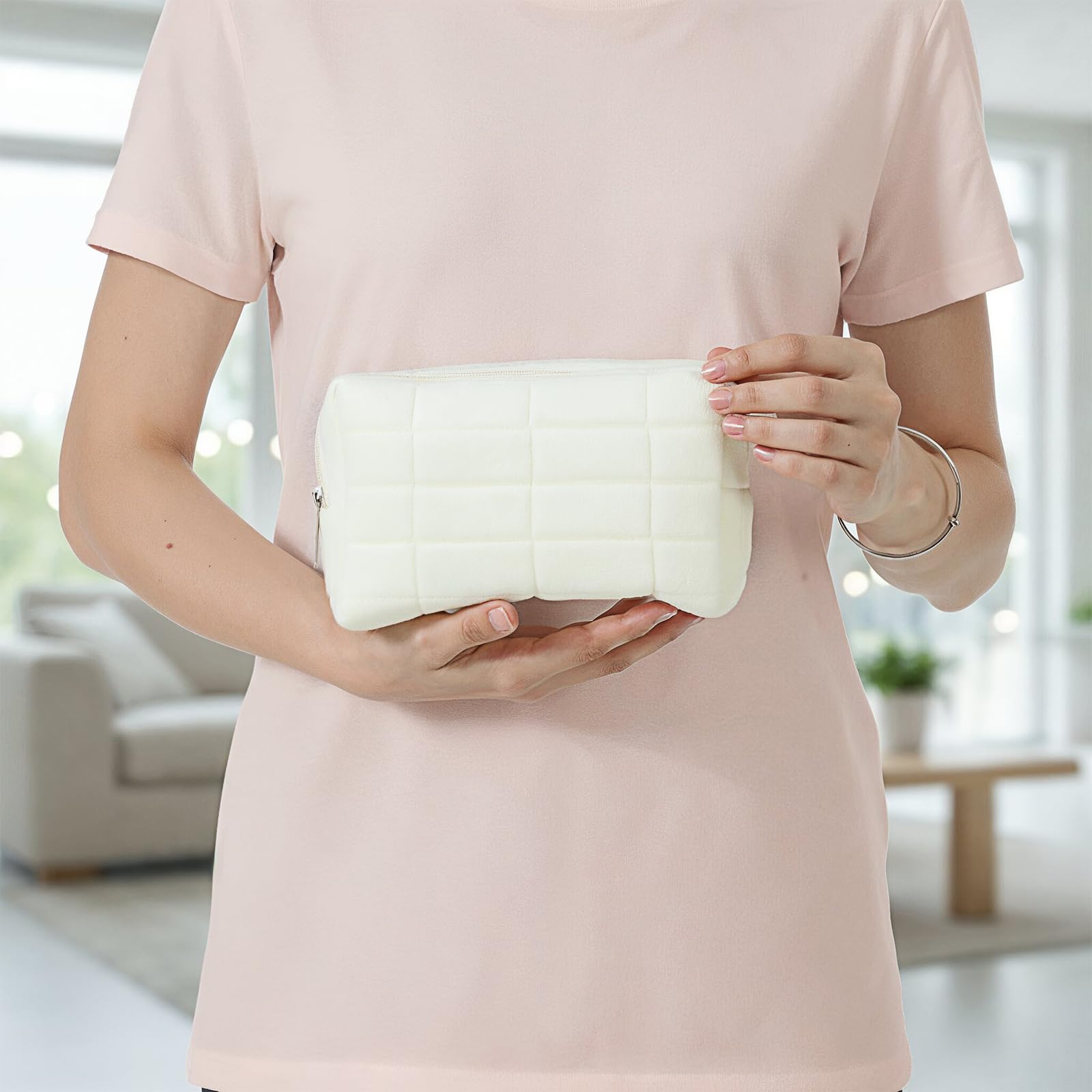 Mała kosmetyczka, 2 sztuki, mała, do przechowywania szminek, pędzli do makijażu, cieni do powiek, produktów do pielęgnacji skóry (biała, różowa)