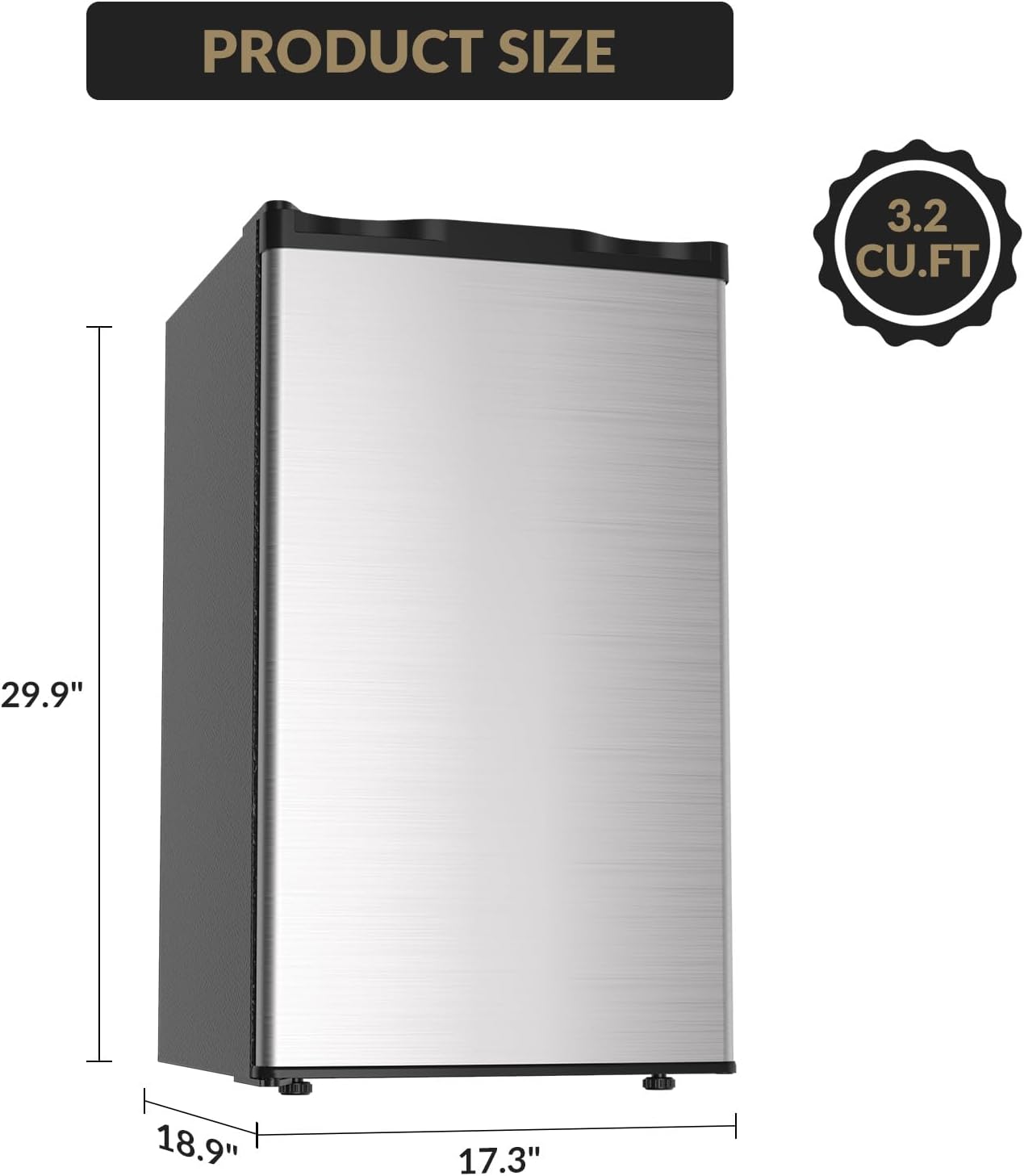 3.2 Cu.Ft Mini Fridge with Freezer - Compact Refrigerator with Reversible Door, 7 Adjustable Thermostat, Energy-Efficient, Low Noise, for Home, Bedroom, Office, Dorm, Silver